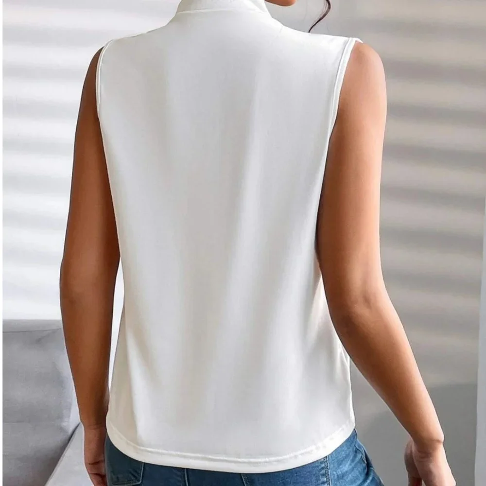 White Ruched Wrap Tank Top - Picture 2 of 5
